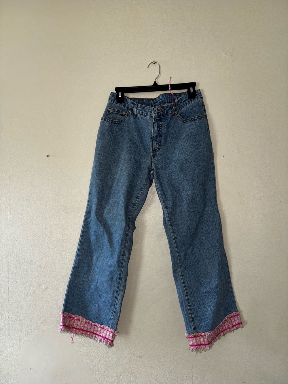 Women's Blue Denim Jeans with Pink Trim
